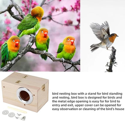 Parakeet Nesting Box, Bird Nest Breeding Box with Perch Wood Bird Cage Bird Nest Bird House for Cage Parrots Mating Box Wood Breeding Box for Cockatiel Parrots and Other Small Birds, 12x12x19.5cm