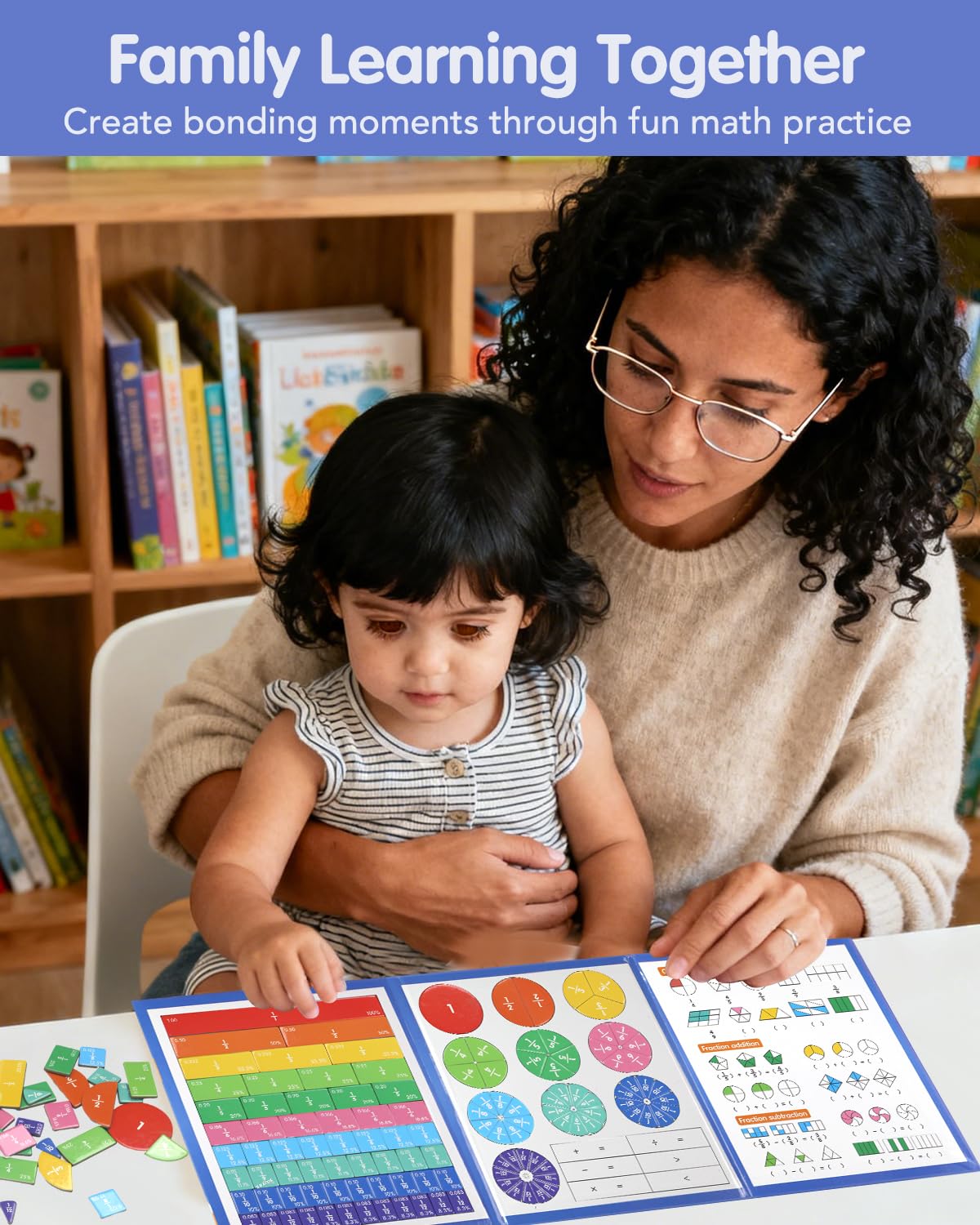 Magnetic Fraction Demonstration Book, Magnetic Fraction Tiles & Circles Educational Puzzle Set, Montessori Fraction Playbook for Kids, Math Manipulatives for Elementary School