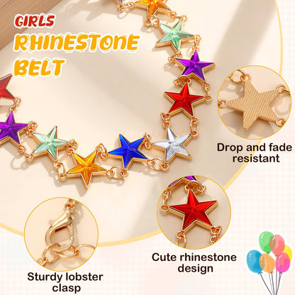 JKEEMI Girls Belt Gold Chain, Kids Adjustable Colorful Rhinestone Metal Waist Chain Belts for Girl Dresses Jeans Gifts