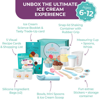 Tovla Jr. Kids Ice Cream Science Kit | Make Real Ice Cream with Reusable Tools | STEM Learning Activity & Gift Set Ages 5–12 | Includes Visual Recipes, Scoop, Bowls & Shaker