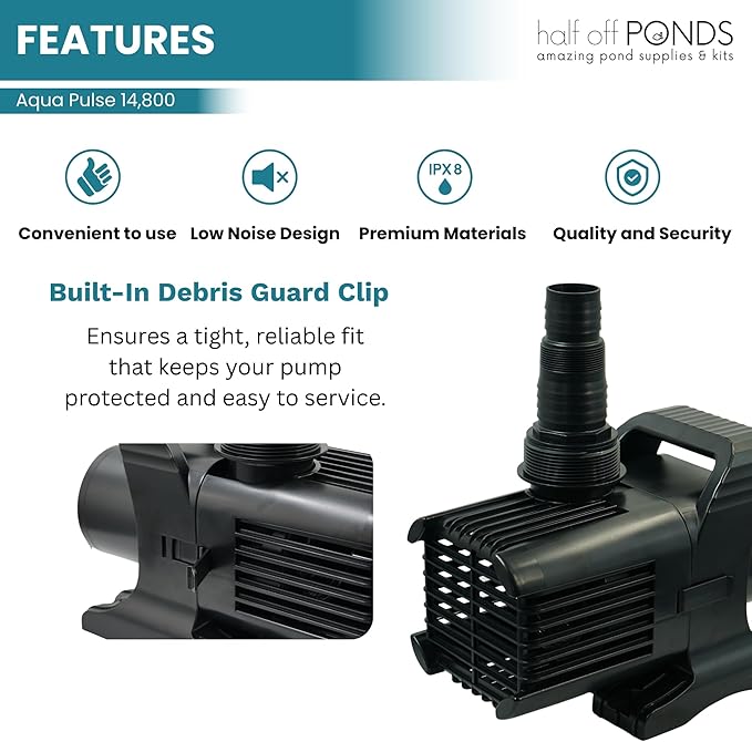HALF OFF PONDS Submersible Water Pump, 14,800 GPH Pond Pump with 100FT Power Cord and 35.5FT Max Head, 1,100W Ultra Quiet Energy Efficient Pump for Koi Pond, Fountain, Waterfall, Water Garden, Skimmer