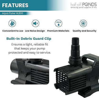 HALF OFF PONDS Submersible Water Pump, 14,800 GPH Pond Pump with 33FT Power Cord and 35.5FT Max Head, 1,100W Ultra Quiet Energy Efficient Pump for Koi Pond, Fountain, Waterfall, Water Garden, Skimmer