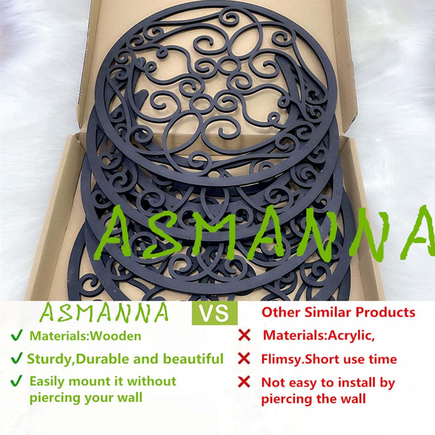 ASMANNA 5 Pieces Moon Decoration Wall Decoration Wooden Moon Phase Wall Hanging Bohemian Style Bedroom Home Wall Decor Bohemian Lunar Aesthetic Art for Bedroom Living Room Dorm Apartment Office(black)