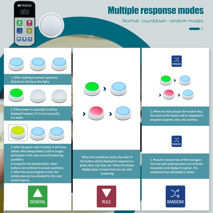 Retekess TM102 Jeopardy Buzzers, Buzzers that Show Who Buzzed First, 3 Response Modes, Buzzers for Trivia Games,Classroom Quiz,Family Feud Night and Back to School