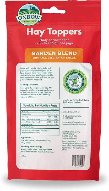Oxbow Hay Toppers Garden Blend, Bunny Treats, Foraging Enrichment for Rabbits, Chinchillas, Guinea Pigs, and Other Small Herbivores, Timothy Hay Topper, Premium Rabbit Food Additive, 2oz