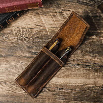 Genuine Leather 2 Slots Pen Holder Case Luxury Fountain Pen Sleeve Organizer Bag