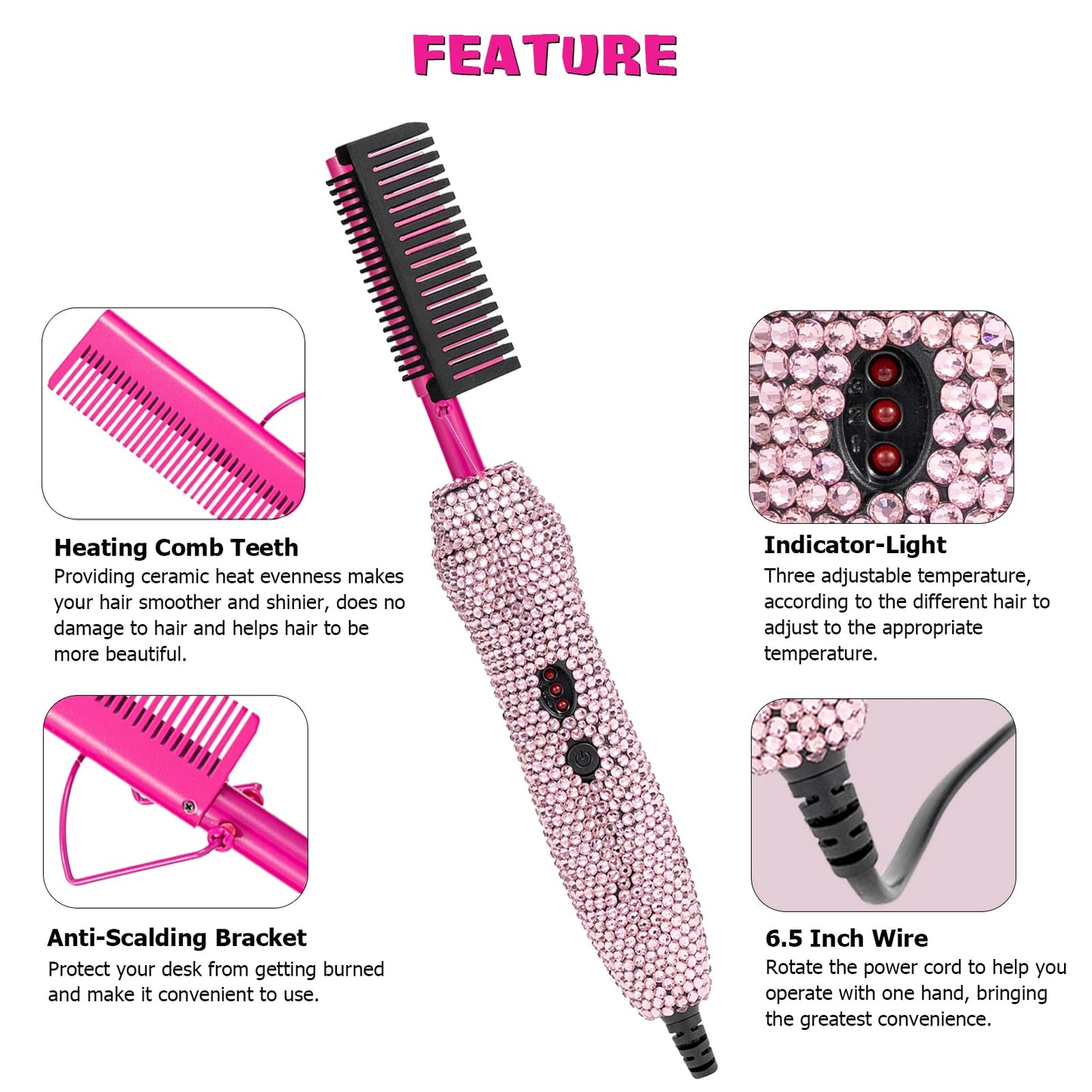 Hot Comb Hair Straightener Set for Lace Front Wigs - Heat Pressing Combs Ceramic Curling Flat Iron Electric Hot Comb for Wigs - Hair Straighteners Straightening Comb for Women Wig Installation Kit