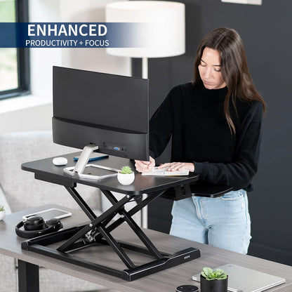 VIVO 26 inch Desk Converter, K Series, Height Adjustable Sit to Stand Riser, Dual Monitor and Laptop Workstation with Keyboard Tray, Black, DESK-V026KB