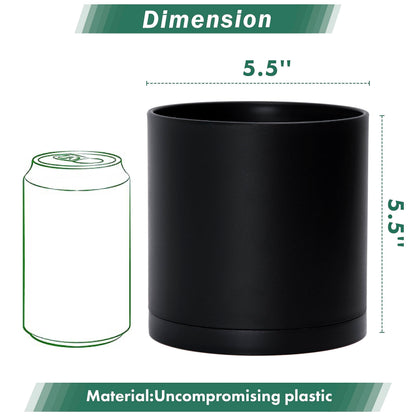 D'vine Dev 4 Pack 5.5 Inch Modern Plastic Plant Pots, Small Garden Planters for Plant with Drainage Holes and Saucers, Black Color, 74-Y-H-2