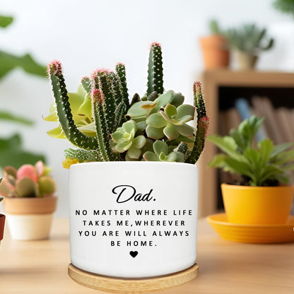 Arosedmo Succulent Planter Pot for Dad - Cute 3 Inch Plant Dad Gift from Daughter or Son with Bamboo Tray, Best Fathers Day Birthday Gardening Gifts for Dad, Grandpa, Husband