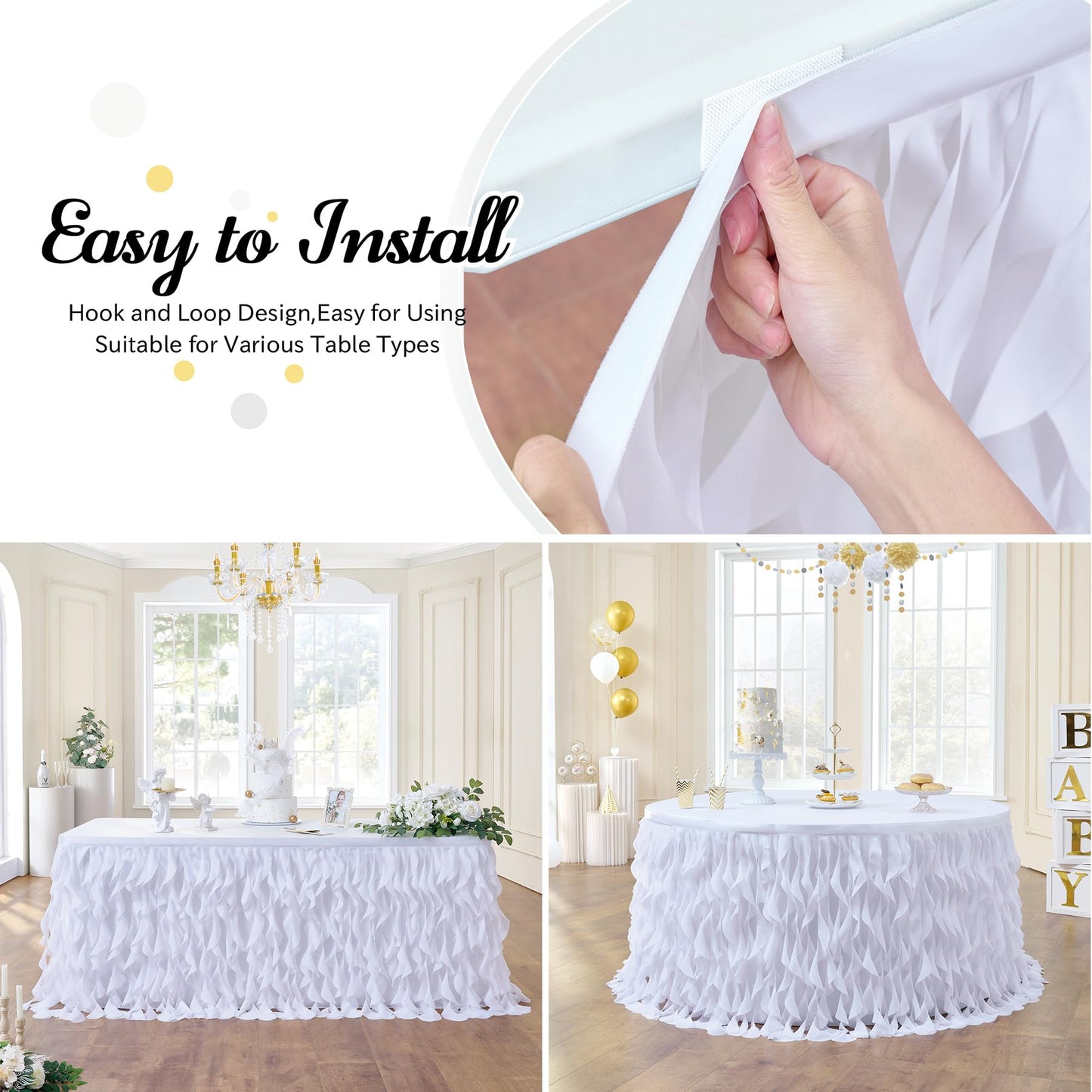leegleri 72Inch White Tutu Table Skirt for Rectangle&Round Tables-Tulle Curly Willow Table Skirt Decorations, White Ruffle Tablecloth for Wedding Bridal Shower Birthday Party Decorations