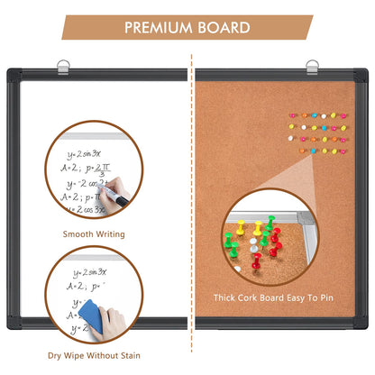 Magnetic White Board and Cork Board Combo, 36 X 24 inches Whiteboard Bulletin Combination Board, Wall Mounted Dry Erase Message Board for Home, School and Office, Black