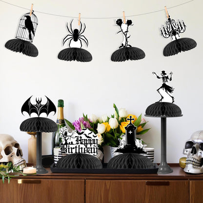 Cheereveal 8Pcs Black Gothic Birthday Honeycomb Centerpieces, Goth Table Decorations, Death to My 20s 30s Decorations, Halloween Gothic Funeral Bat Theme 20th 30th 40th Birthday Party Supplies