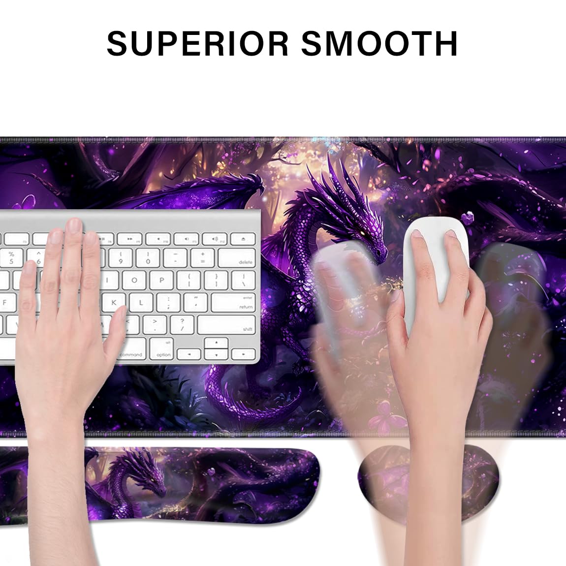 Desk Pad and Keyboard Wrist Rest, Large Mouse Pad + Keyboard Pad+Mouse Wrist Support, Non-Slip Desk Mat Protector for Office, Home 31.5×11.8 Inches Anime Dragon