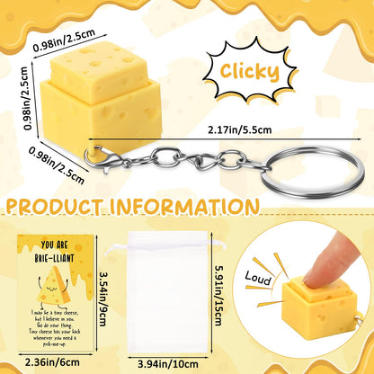 Gerrii 24 Sets Cheese Clicker Fidget Keychains Bulk Graduation Gifts 3D Sensory Clicker Fidget Toys Inspirational Cheese Keychains with Cards for Teacher Student Nurse Coworker Office Staff Favors