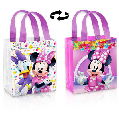 Minnie Mouse Party Favor Bag Set – 12 Pack of 8" Minnie Mouse Party Goodie Bags for Kids Bulk Reusable Mini Totes | Disney Birthday Party Supplies