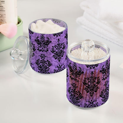 Halloween Purple Haunted Damask Qtip Holder Dispenser Qtip Apothecary Jar Plastic Bathroom Storage Canister 10 Oz for Cotton Ball Swab Round Pads Floss 2pc