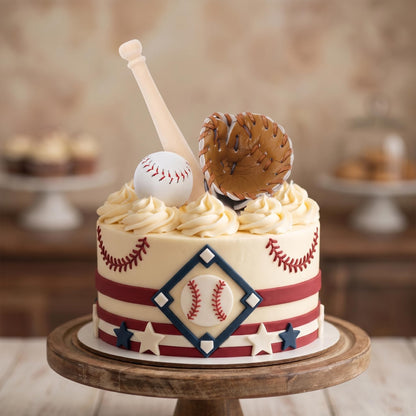 Toyvian Miniature Baseball Bat: Baseball Cake Topper, Light Brown Mini Dollhouse Glove and Ball Set Decorations - Wooden & Leather Cake Topper for Kids Mini House Party Favors(2.95X0.39X0.39in)