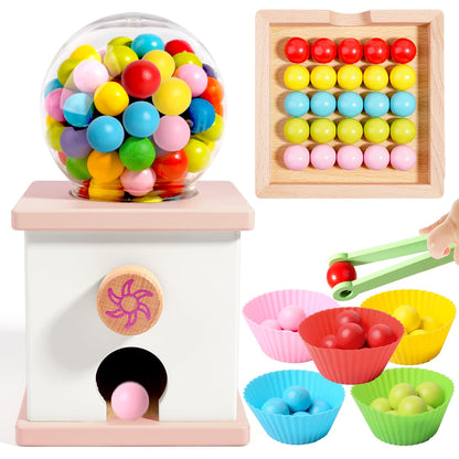 QimuMku 9.6" Wooden Gumball Machine Counting Montessori Toys for 3 4 5 Years Old Boys Girls, Toddler Preschool Learning Activities Toy for Kids Ages 4-8, Birthday Gifts Sensory Toys