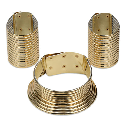 Florate Choker Necklace Bracelet Set for Women PU Leather African Statement Female Torques Collar Ethnic Tribal Bangle Jewelry Set (NXR1446-Gold)