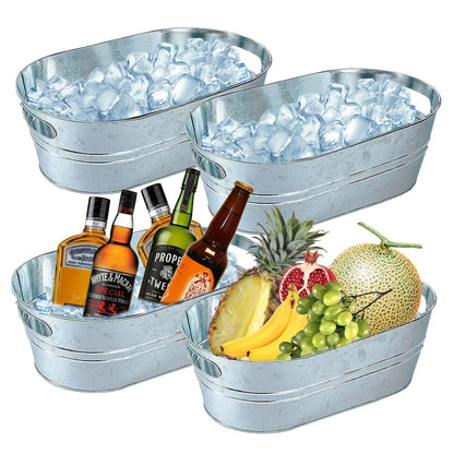 4 Pack Galvanized Tub 3.1 Gallon Ice Bucket Large Metal Drink Buckets for Parties Beer Beverage Tub with Carry Handles for Champagne Cocktails Wine Cooling for Mimosa Bar Supplies