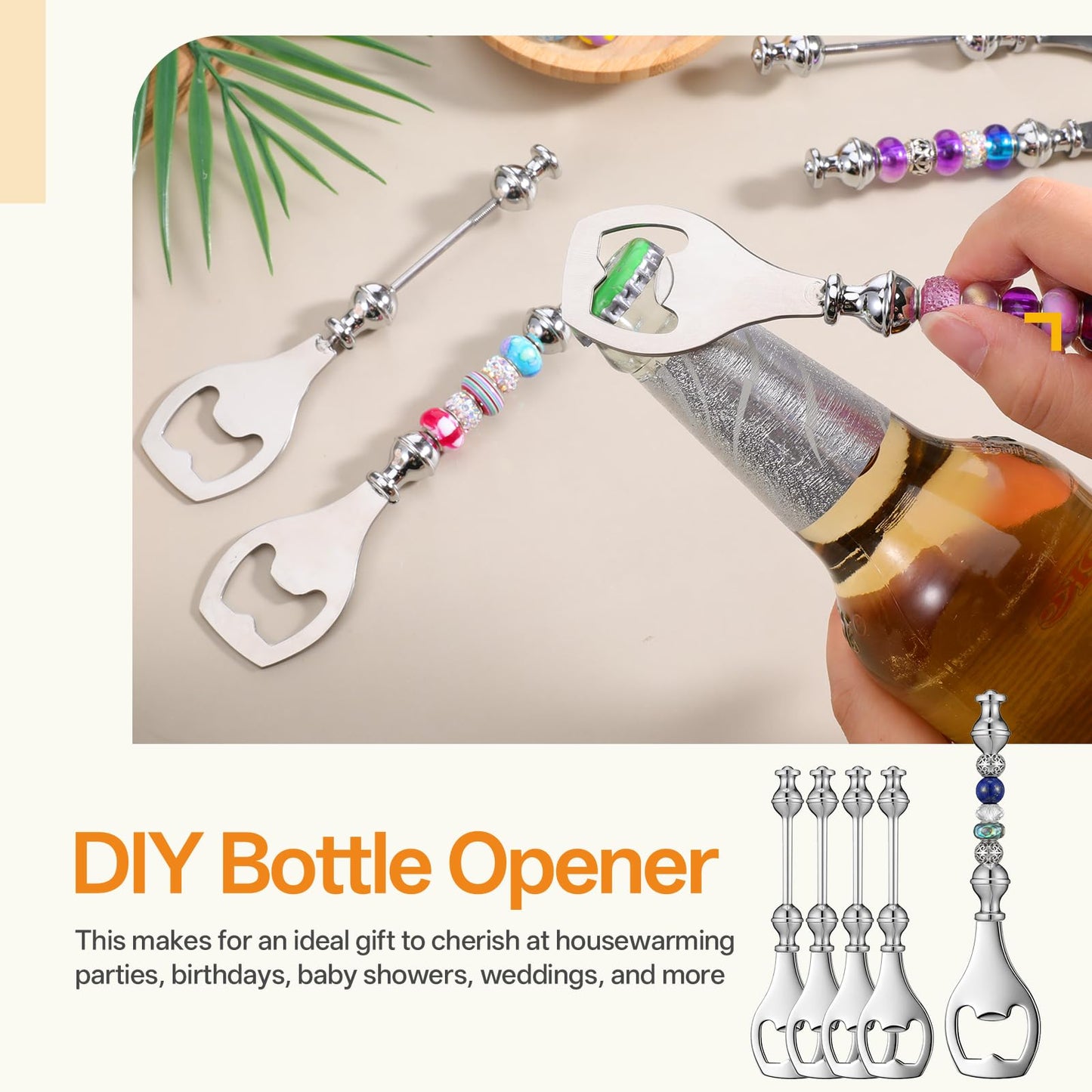 MSHHDK 20pcs Beadable Beer Opener Set Reusable Bottle Opener Decorative DIY Flat Beer Bottle Openers Beaded Bottles Openers DIY Bead Metal Silver Wine Stoppers for Crafts Fall Bar Party Favor