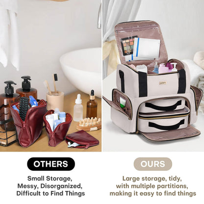 BAFAMYE Large Makeup Cosmetic Bag with 2 Removable Case, Double Layer Travel Makeup Organizer Case, travel Toiletry Bag For Women