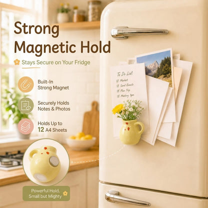 Mini Vase Magnets for Fridge - 8-Pack Cute Ceramic Pots with Artificial Flowers, Decor for Home,Office, White Board, Kitchen