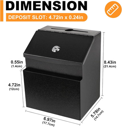 Suggestion Box with Slot and Lock Metal 8.4 x 5.8 x 7.0 inch Built-In Storage Compartment with Magnetic Sign Holder 50 Suggestion Cards Tip Jar Ballot Voting Prayer Comment Mailbox Teacher