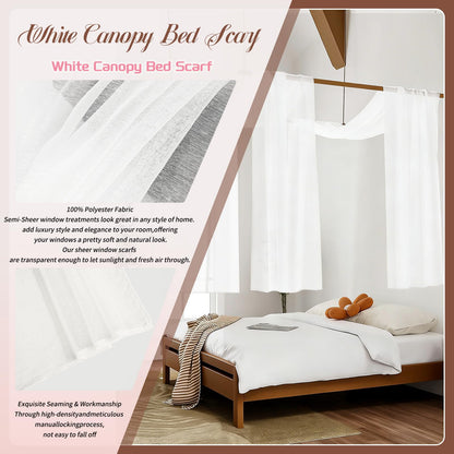 Showgeous 2 Panels White Window Scarf Valance Sheer Canopy Bed Curtains 52" X 144" Extra Long Topper Window Treatment Elegant Curtain Scarves Soft Voile Swag Curtain Drapes for Wedding Arch Home Decor