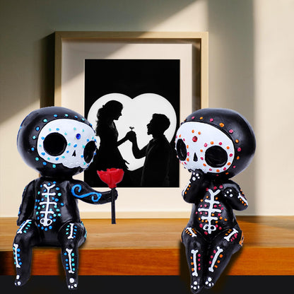 YOWOY Sugar Skull Couple Statue, Sugar Skull Figurine,Resin Crafts Sugar Skull Decor,Skull Head Skeleton Figurine Statue Display Hand Crafts,Home Decor Collectible Figurines (Couple)