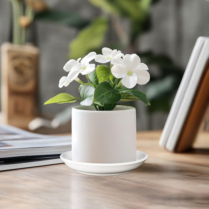 YUFDA 4 Pack Ceramic Plant Saucer Pot Tray 4 Inch, Planter Saucers with Scratch Pad Indoors&Outdoor Durable Sturdy Flower Drainage drip Water Tray for Glazed Pots Base (4.72 Inch-White)
