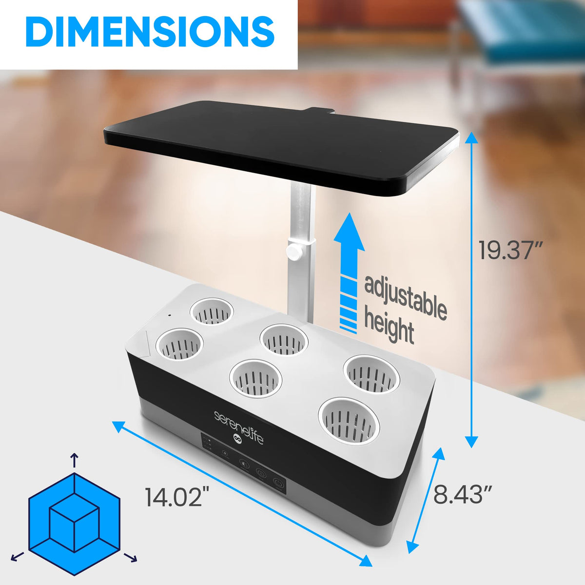 SereneLife Smart Indoor Garden - Hydroponic Herb Garden with 4000K Grow Lights Panel, Control Panel Settings, Water Stick, No Soil, Mess-Free, Height Adjustable, Grows Up to 6 Plants