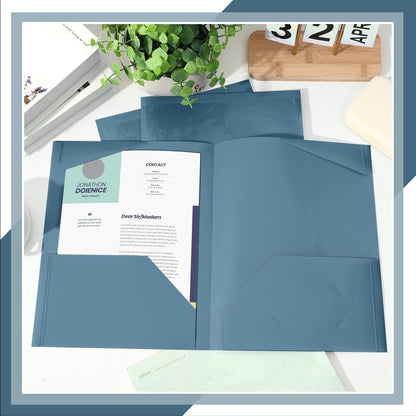 Henoyso 60 Pcs Plastic Folders with Clear Front Pockets Heavy Duty File Folders with 2 Pockets and Card Slot for Student Communication School Office Presentation Report (Blue Gray)