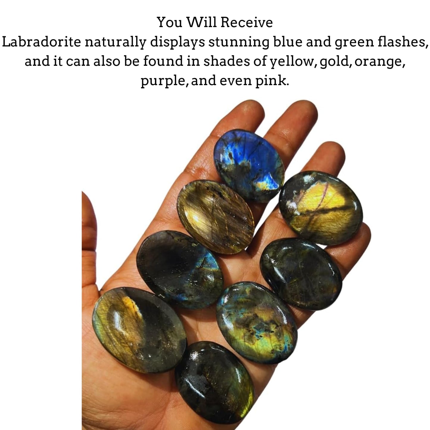 Anaya Agate Labradorite Worry Stone 35-40mm – Healing Thumb Crystal for Anxiety & Stress Relief – Palm Meditation Stone with Velvet Pouch Christmas Gift for Men & Women