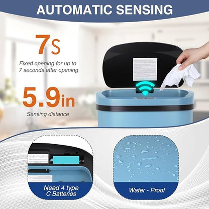 PayLessHere | 13 Gallon Stainless Steel Trash Can | Blue | Automatic Touchless Lid with Motion Sensor | Kitchen Garbage Can with Waterproof Design | for Home, Office, Bathroom | Pack of 1