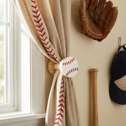 Geelin 2 Pack Baseball Curtain Holdbacks Wooden Curtain Tiebacks Wall Mounted with Screws Decorative Drapes Holders Stylish Black Drapes Tieback Hooks for Home Office