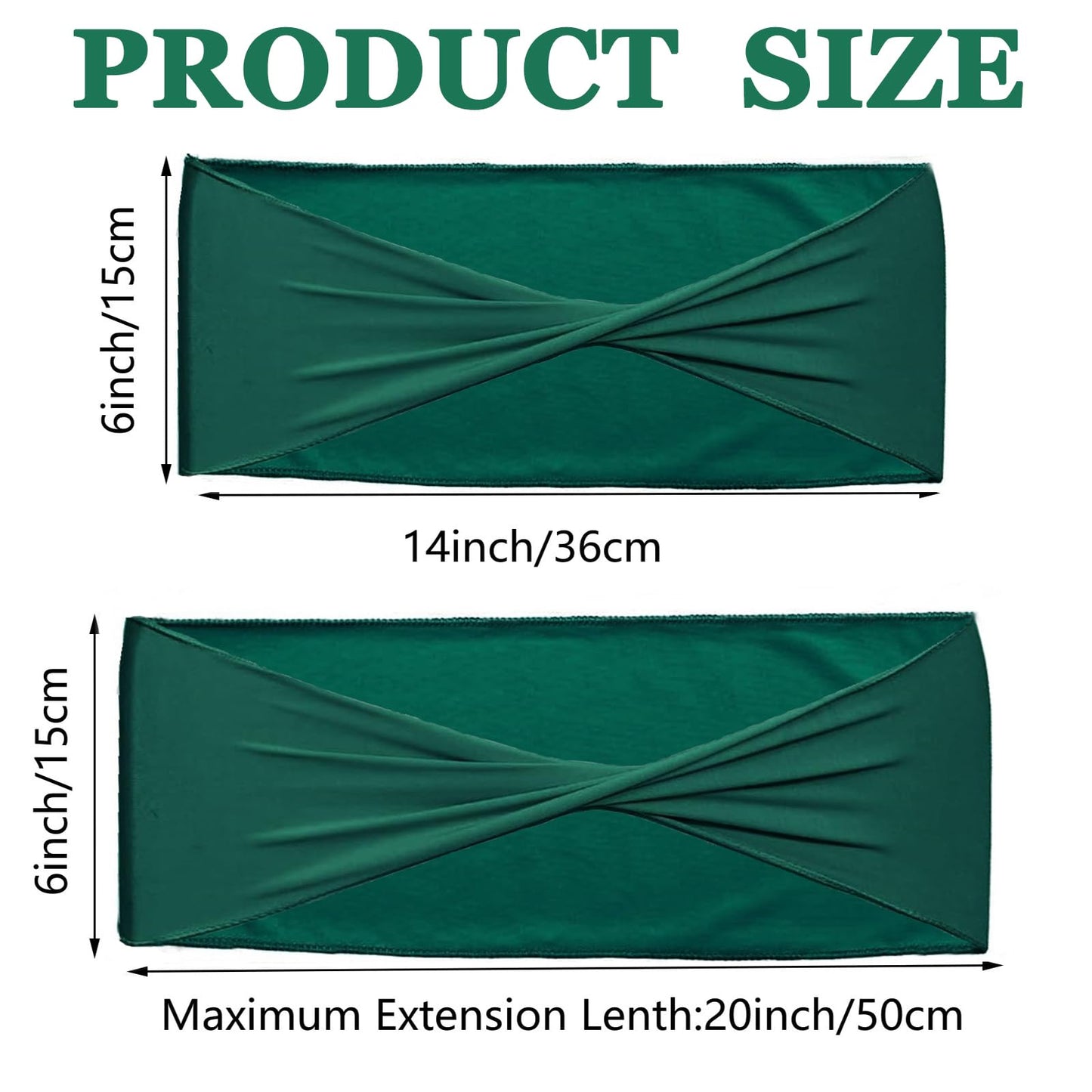 WYFMYD Spandex Emerald Green Chair Sashes 50 Pcs Dark Green Sashes Bows Elastic Chair Cover Bands Ties Without Buckle for Wedding Party Events Ceremony Birthday