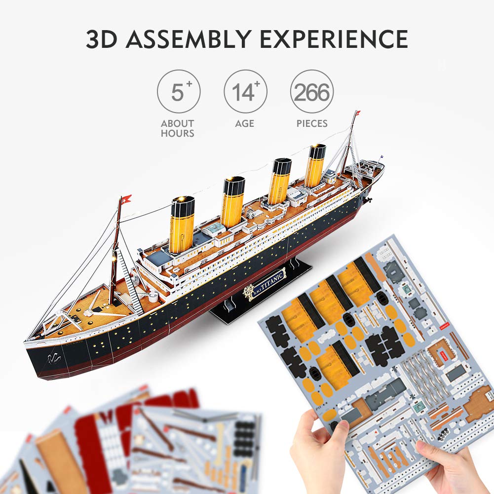 CubicFun Titanic 3D LED Puzzles for Adults 88 CM 266 Pieces,Titanic Toys for Teens, Home Decor Birthday Gifts Adults Gifts for Mom