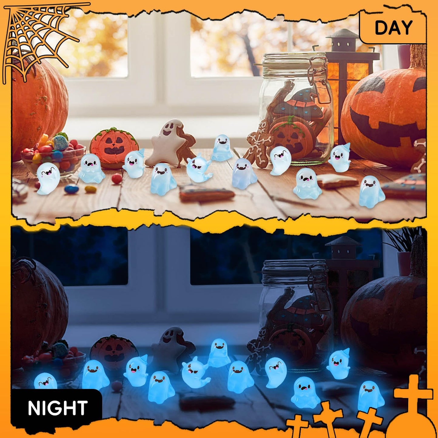 SHIFANQI 20Pcs Halloween Mini Ghost Figurines, Luminous Small Resin Ghosts Figures Ornaments, Miniature Statue for Halloween Garden Decor Party Favors Outdoor Landscape Lawn Decorations