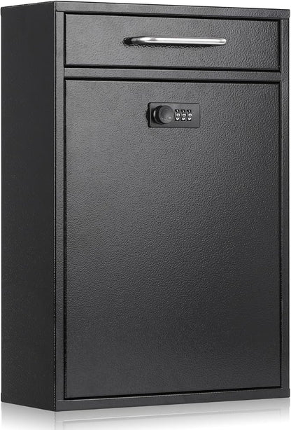 xydled Wall Mount Mailboxes with Combination Lock, Wall Mail Box for Outside, Locking Mailbox with Lock, Hanging Secured Postbox, Security Key Drop Box, 17.6H x 12.2L x 5.7W Inches, Black, XL Large