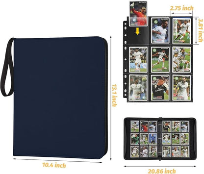 GERMUN 3 Ring 9 Pocket Zipper Card Binder, 720 Double Sided Standard PU Trading Card Album Folder for TCG & Sports Cards, Not Fit Top Loaders (DARK BLUE)