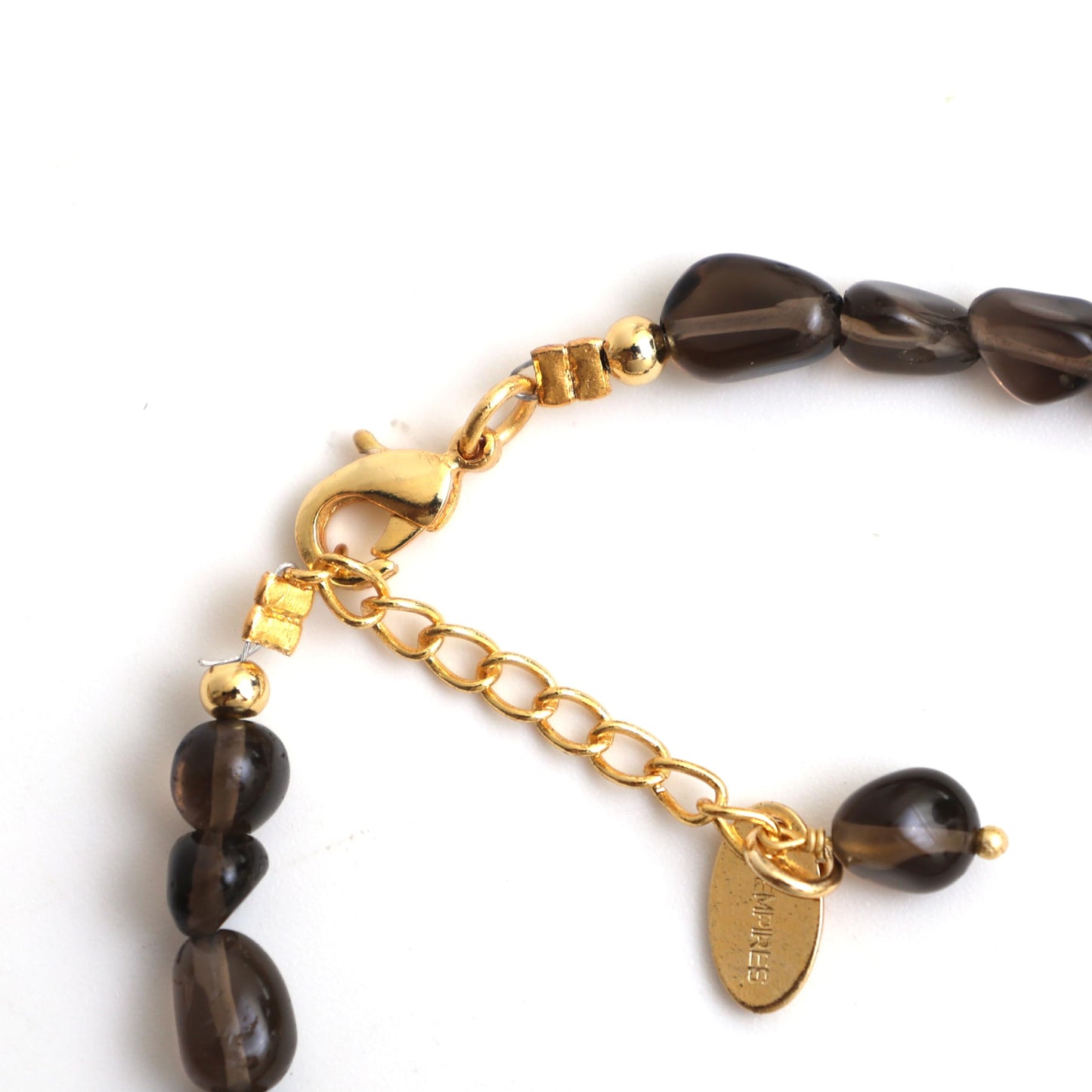 Gempires Smoky Quartz Nuggets Bracelets for Women, Beaded Bracelets, Oval Shape Healing Crystals, Crystal Bracelets, 8-inch 14k Gold Plated Adjustable Chain