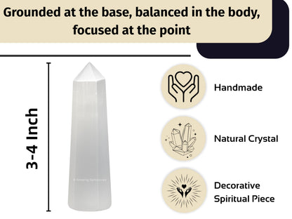 Amazing Gemstone Selenite Crystal Towers - Natural Healing Crystal Point Obelisk for Reiki Healing and Crystal Grid (3" to 4" INCH)