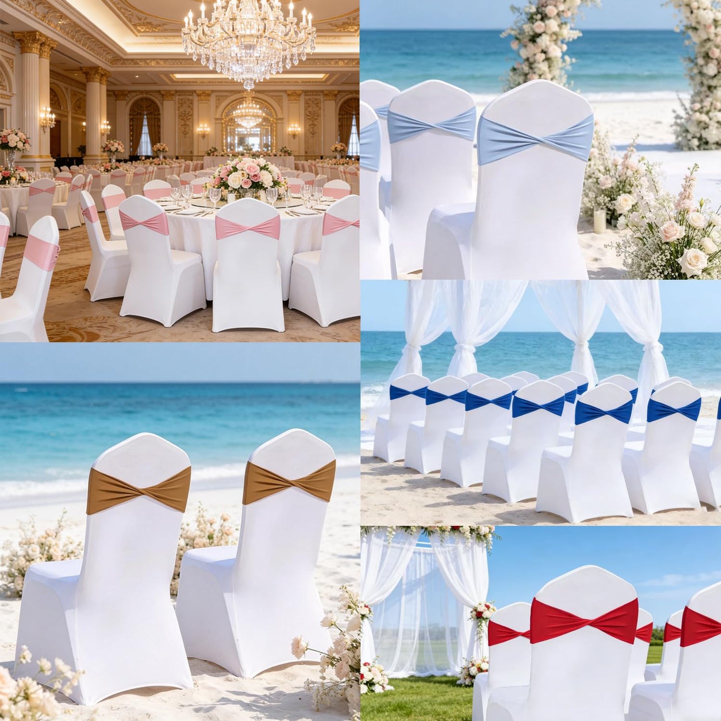 Fleurpoem Spandex Gray Chair Sashes Bows 60 Pcs Light Gray Chair Sashes Elastic Chair Cover Bands Ties Without Buckle for Wedding Birthday Party Ceremoney Events Decoration