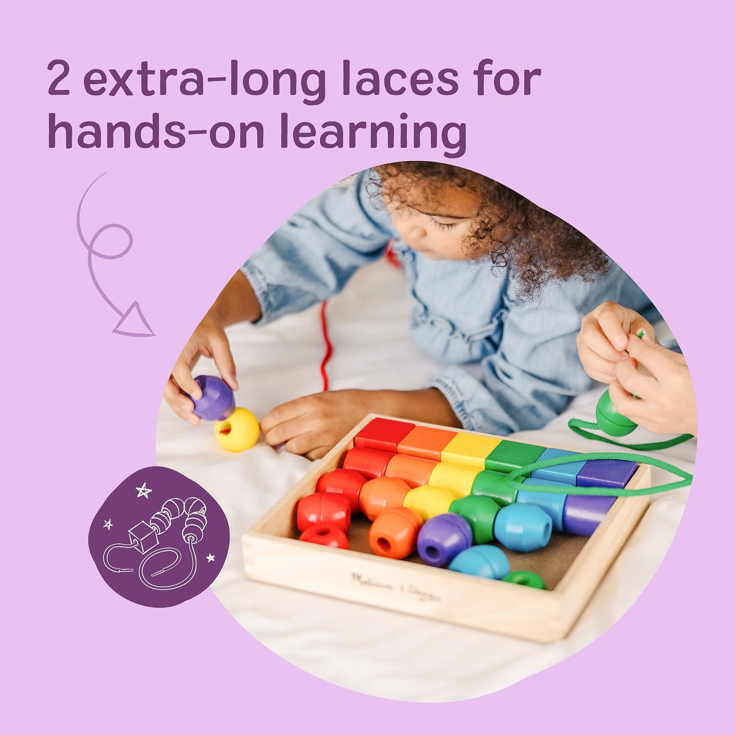 Melissa & Doug Primary Lacing Beads - Educational Toy with 30 Wooden Beads and 2 Laces for Toddlers, Fine Motor Skills Lacing Toys for Toddlers and Kids Ages 3+