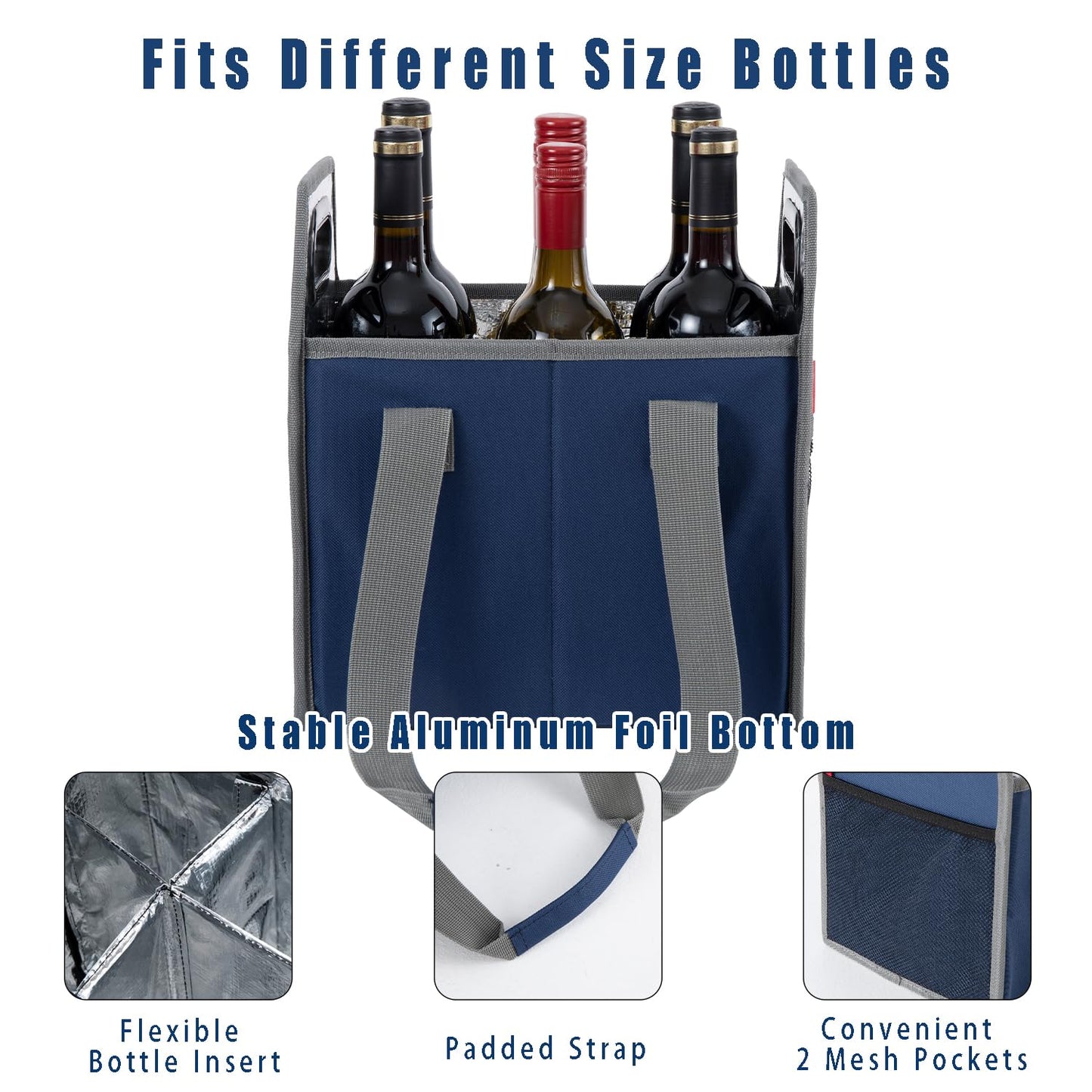 LUILANC Collapsible 6 Bottle Storage Box Reusable Portable Wine Carrier Case for Tote Bag Moving, Vacation Bottle Caddy Grocery Shopping Wine Tasting Accessory