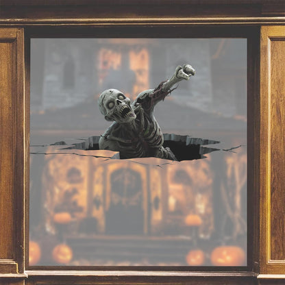 IARTTOP 3D Halloween Party Window Stickers (90x30cm)Horror Zombie Wall Decals Halloween Breaking Through Walls Stickers Spooky Skeleton Window Decal for Haunted House Horror Party Bathroom Decoration