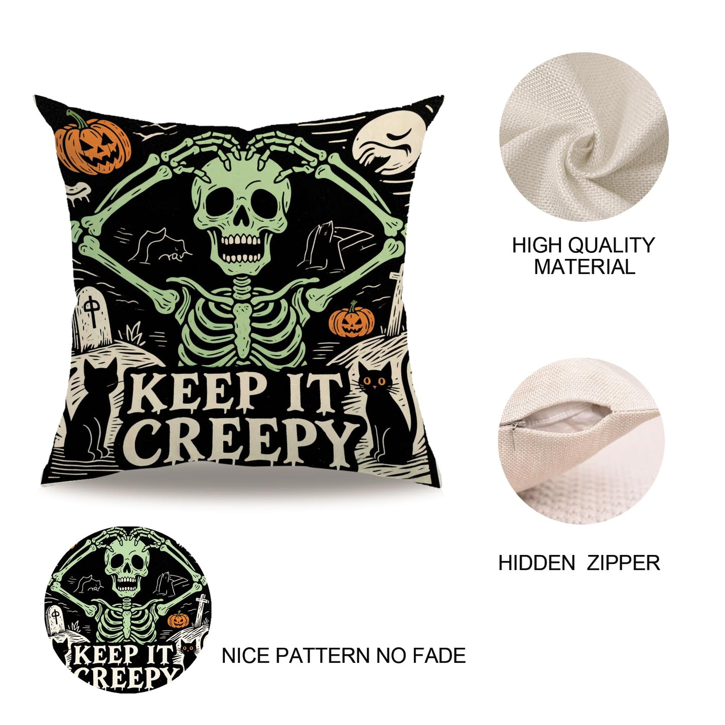 Halloween Decor Throw Pillow Covers 18x18 inch Black Orange Ghost Cat Skeleton Pumpkin Cushion Cases 4 Pack Fall Happy Halloween Seasonal Autumn Home Decor Pillowcases for Sofa Couch Patio(Orange)