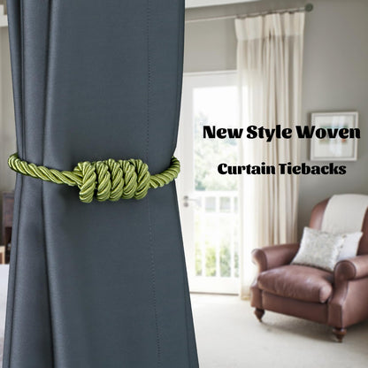BEL AVENIR Magnetic Curtain Tiebacks, Decorative Drapery Holdbacks Modern Woven Tie-Backs with Exquisite Knot (Green, 4 Pack)